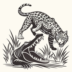 A fierce battle between a Jaguar and an Alligator in a wild showdown