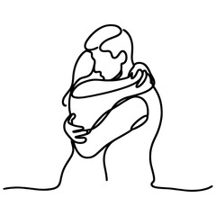 People embracing in continuous line art drawing style. One person giving the shoulder to another. Support and backing. Minimalist black linear sketch isolated on white background. Vector illustration