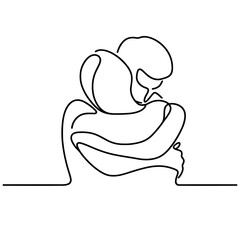 People embracing in continuous line art drawing style. One person giving the shoulder to another. Support and backing. Minimalist black linear sketch isolated on white background. Vector illustration