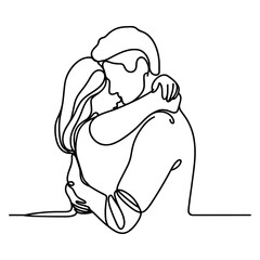 People embracing in continuous line art drawing style. One person giving the shoulder to another. Support and backing. Minimalist black linear sketch isolated on white background. Vector illustration