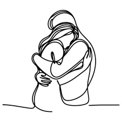 People embracing in continuous line art drawing style. One person giving the shoulder to another. Support and backing. Minimalist black linear sketch isolated on white background. Vector illustration
