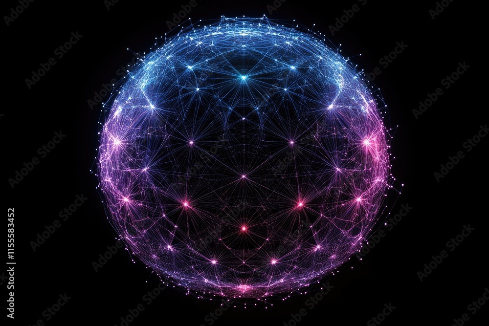 Poster a glowing sphere depicting interconnected nodes, symbolizing global networks and digital connectivit