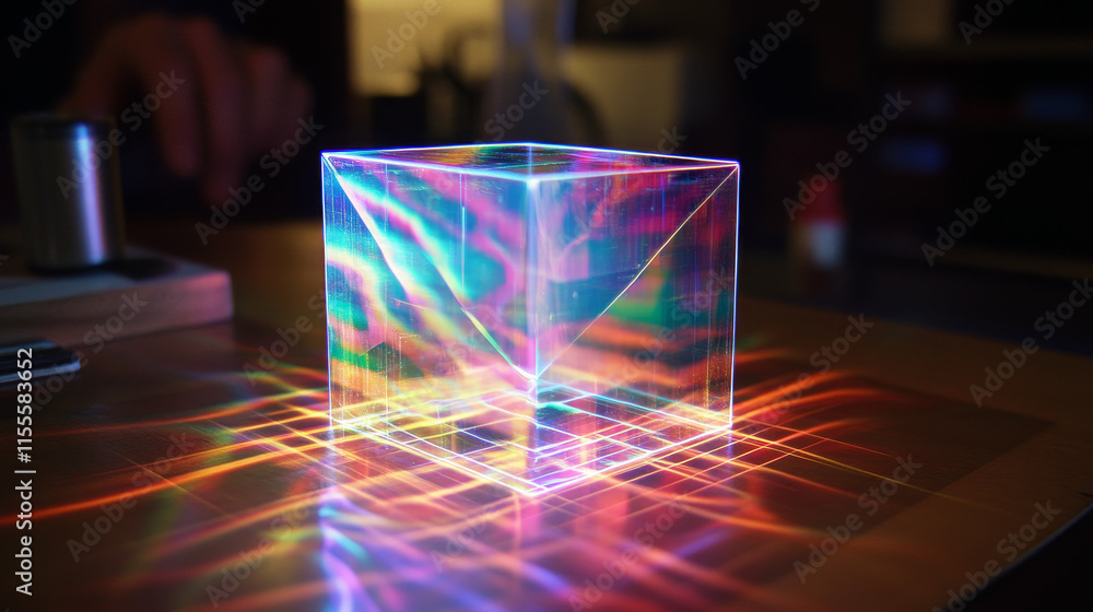 Poster the hologram is an idea. a light bulb and a brain made of polygons, triangles of dots and lines. the