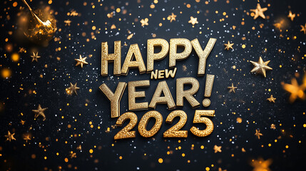 Minimalist black-and-white gradient, with "HAPPY NEW YEAR! 2025" in bold, modern typography at the center.