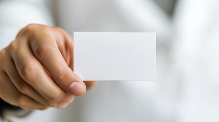 Obraz premium Close-up of hand offering blank business card.