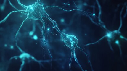Conceptual illustration of neuron cells with glowing link knots.