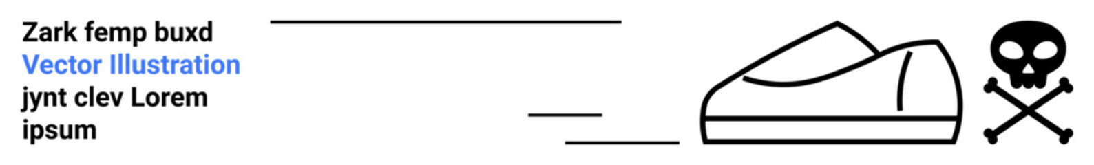 Running sneaker, motion lines, skull and crossbones, minimalistic design. Ideal for sports themes, danger sign, workout, running events, fitness, health awareness, active lifestyle. Landing page