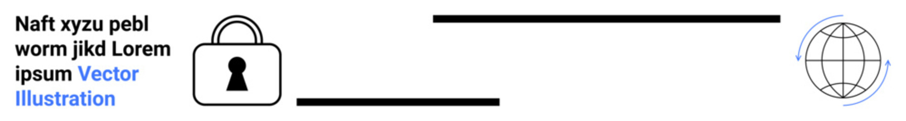 Padlock icon connected to a globe symbol, illustrating data security and cyber protection. Ideal for cybersecurity, online data transfer, privacy, secure communication, internet safety, data