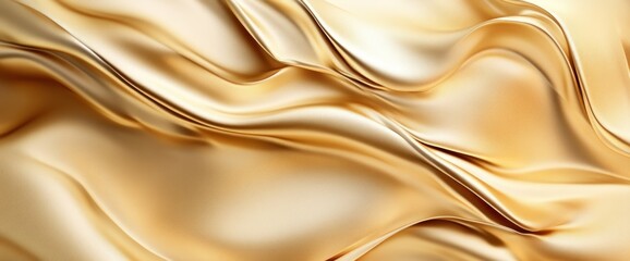 Abstract gold fabric waves, flowing silk texture background.