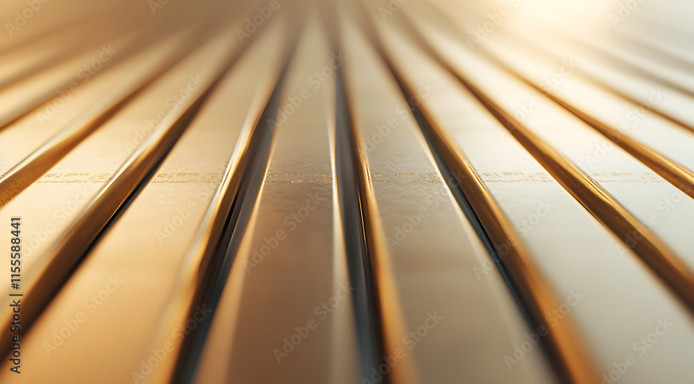 Poster a close-up image showcasing metallic, golden stripes with a smooth texture, creating a modern and el