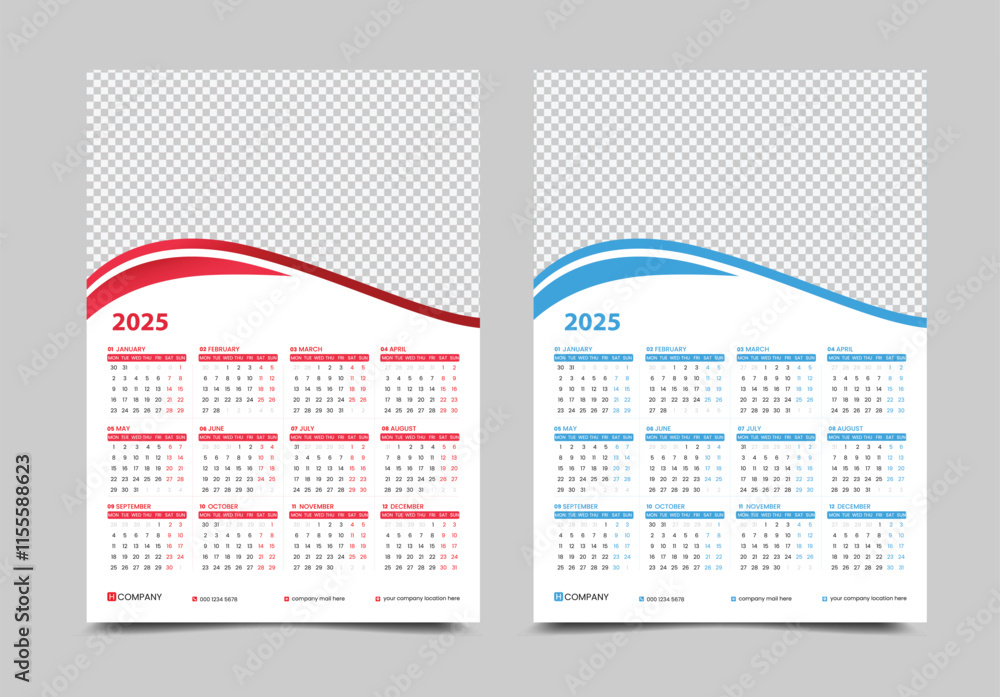 Fototapete simple calendar set for 2025 years. simple editable vertical vector calender