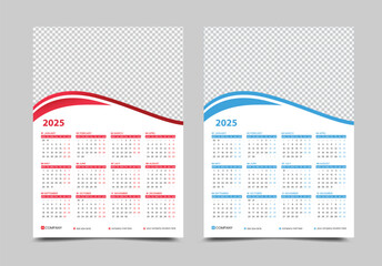 Simple calendar set for 2025 years. Simple editable vertical vector calender
