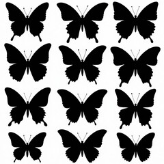 Twelve Black Butterfly Silhouettes