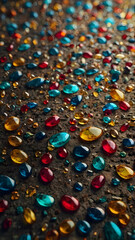 Vibrant Gemstones Scattered on Dark Surface: A Colorful Macro Photography