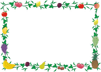 Fototapeta premium Frame design with green leaves and fruits, Hand drawn leaf border in a rectangular format for invitations, posters and cards in ethnic style.