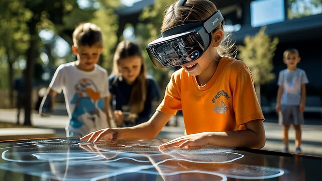 Kids Playing AR Treasure Hunt Outdoors