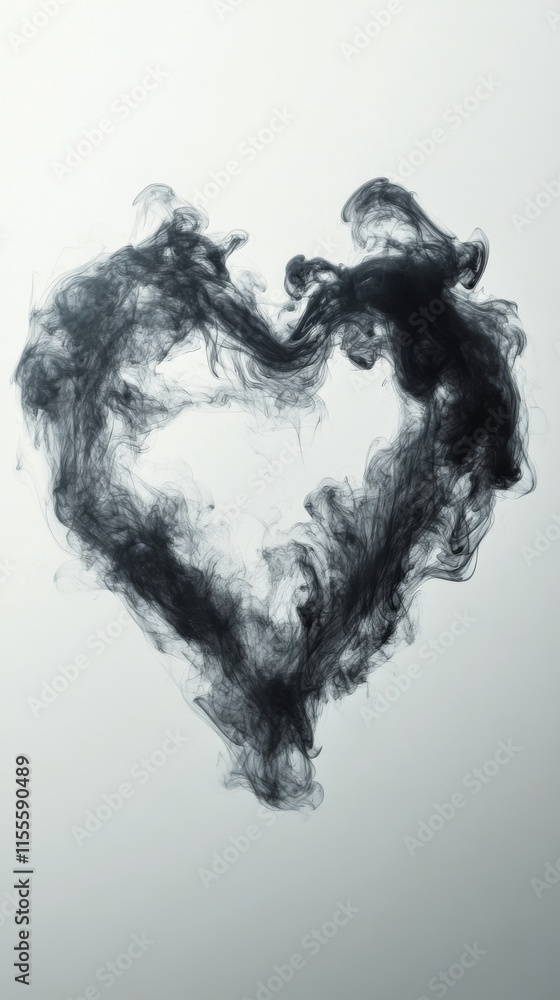 Poster smoke forms a heart shape on a light background in an artistic display