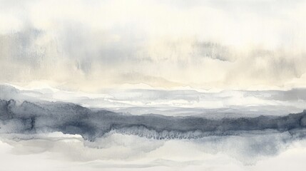 Obraz premium Abstract watercolor landscape painting in calming blue and beige tones.