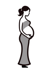 Minimalist Boho pregnant women on white background