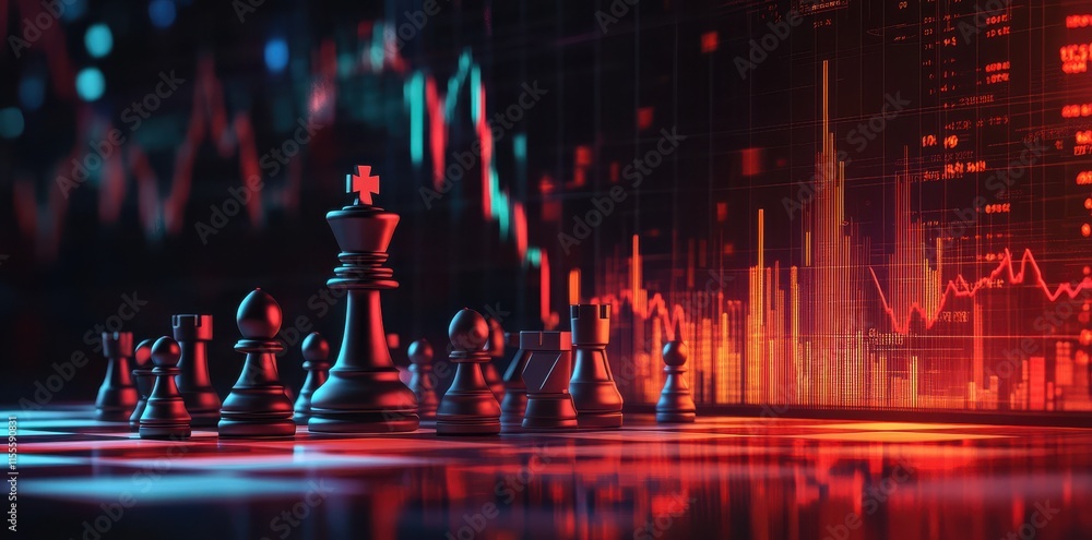 Poster modern stock market background featuring chess pieces symbolizes strategy and decision making in fin