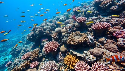 Fototapeta premium Vibrant Coral Reef teeming with colorful fish