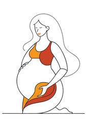 Minimalist Boho pregnant women on white background