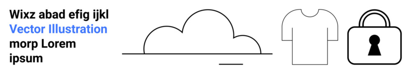 Cloud, T-shirt, and closed padlock icons alongside placeholder text. Ideal for technology, fashion, security, branding, web design marketing and e-commerce websites. Landing page