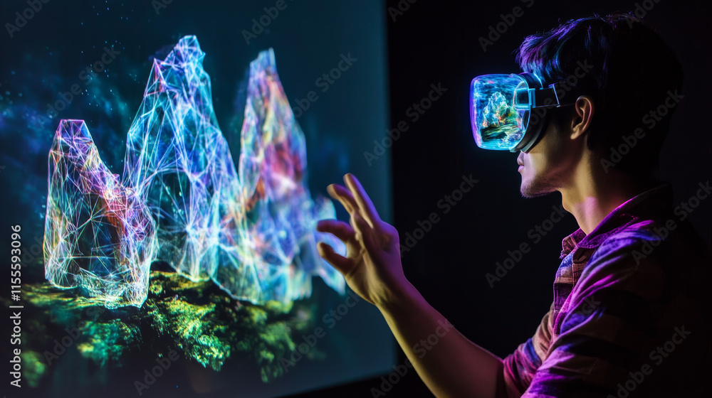 Aufkleber the hologram is the achievement of a goal. achieving a goal of polygons, triangles of points and lin