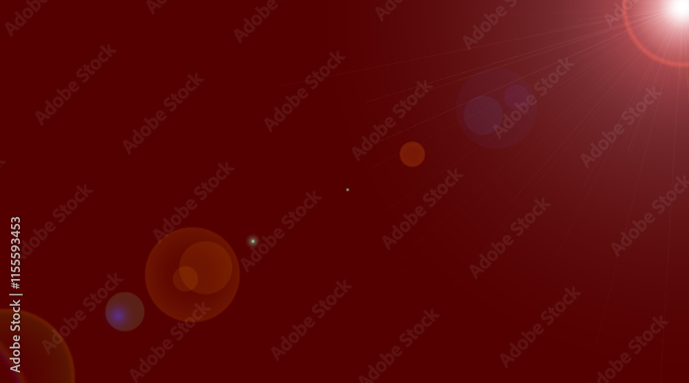 Poster sunlight special lens flare light effect with dark red background. sun flash with rays and spotlight