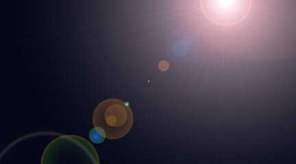 sunlight special lens flare light effect with dark background. Sun flash with rays and spotlight. bright light source emitting radiant beams across a dark background. The light rays extend outward in 