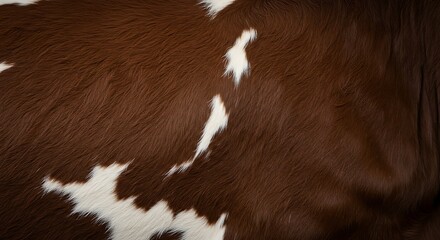 A close up of the brown and white spotted cow's spots. cow leather.