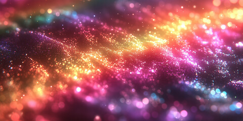 Fototapeta premium A vibrant digital background with rainbow bokeh lights, soft orbs, and glittering textures—perfect for festive designs, invitations, posters, and creative projects with a magical ambiance. 