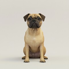 Fototapeta premium Curious pug sitting on plain background