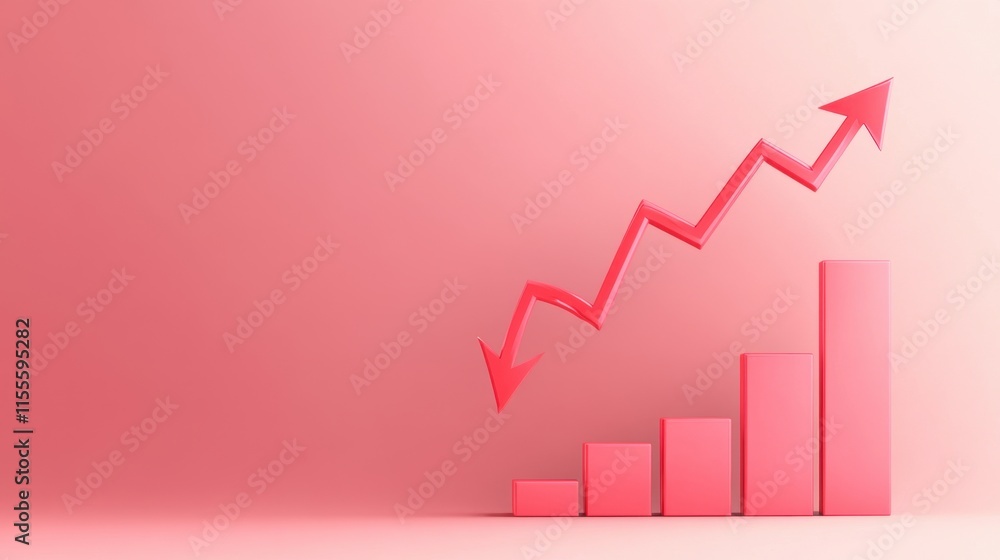 Poster a pink-themed graph shows an upward trend with ascending bars and an arrow, symbolizing growth and p