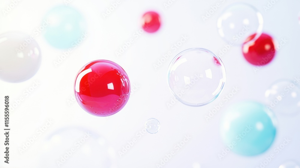 Poster colorful floating bubbles in a light background create a whimsical, abstract atmosphere, inviting a 