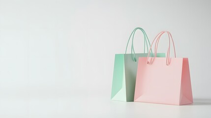 Stylish Pastel Shopping Bags on a Minimalist Background Perfect for Fashion, Retail, and E-commerce Promotions, Elegant Display of Colorful Paper Gift Bags