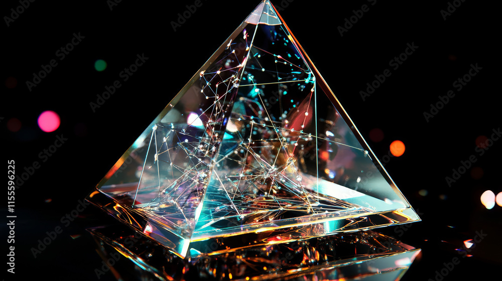 Poster a hologram box. a box of polygons, triangles of points and lines. the box is a low-poly connection s