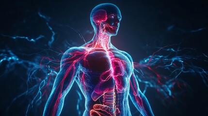 Vital energy, human body anatomy illustration, Generative Ai.