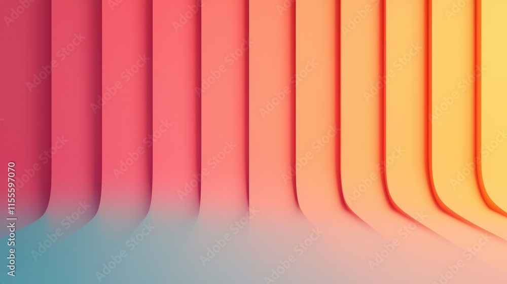 Poster abstract composition of light and shadows with smooth gradients in pink, orange, and yellow hues cre