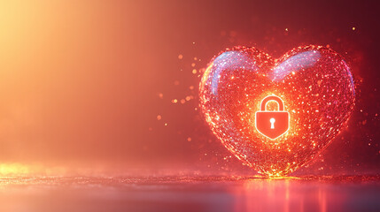 glowing heart symbolizing love and security, featuring padlock at its center, represents concept of protecting emotions and relationships. warm colors evoke sense of safety and warmth