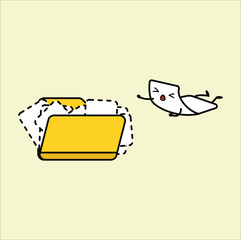 Cartoon illustration depicts a disorganized yellow folder.Vector design. Eps 10.