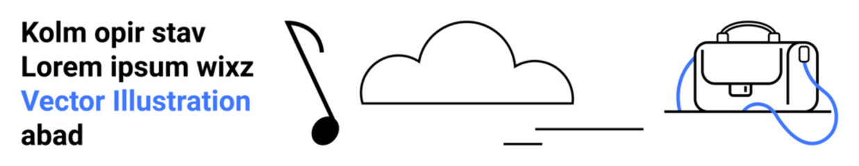 Music note, cloud, and backpack with blue accents in a minimalist design. Ideal for educational websites, music apps, weather updates, travel blogs, tech reviews, minimalistic layouts