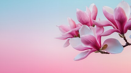 Fototapeta premium Delicate Pink Magnolia Blossoms Against a Soft Pastel Sky