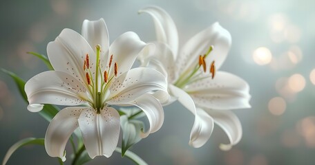 Fototapeta premium A white background with a funeral lily and room for text for a memorial ceremony announcement, Generative Ai.