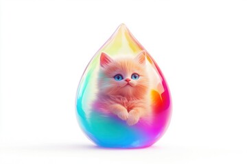 Obraz premium A colorful, whimsical illustration of a kitten inside a vibrant, teardrop-shaped gem.