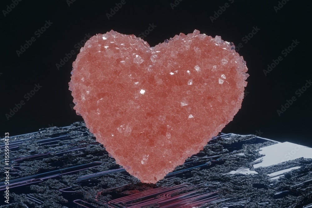 Poster a futuristic glowing valentine heart floating in a holographic projection, surrounded by neon digita