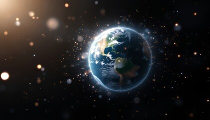 Fototapeta premium A stunning view of Earth from space, illuminated with sparkling stars.