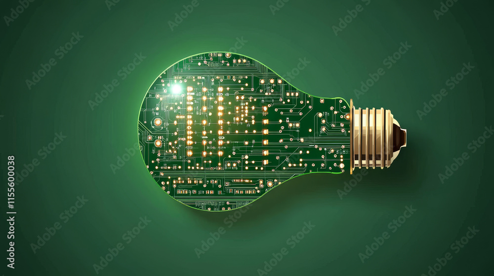 Aufkleber circuit board in the form of a light bulb. the microchip idea background. high-tech vector illustrat