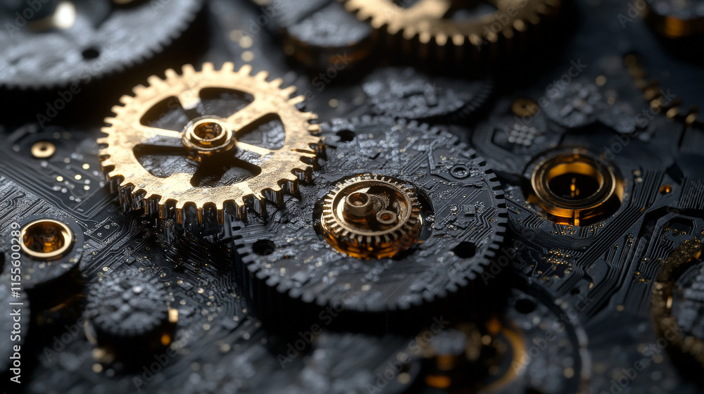 Aufkleber circuit board in the form of gears. microchip gears background. high-tech vector illustration of a g