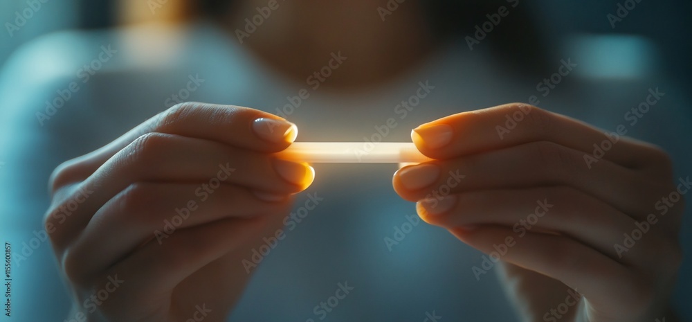 Poster a person holds a translucent object, illuminated by soft light.